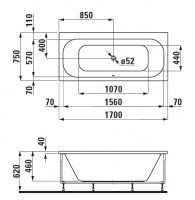 Laufen SOLUTIONS vana 1700x750x620 mm s konstrukcí a L-panelem levým, bílá   H2235350000001